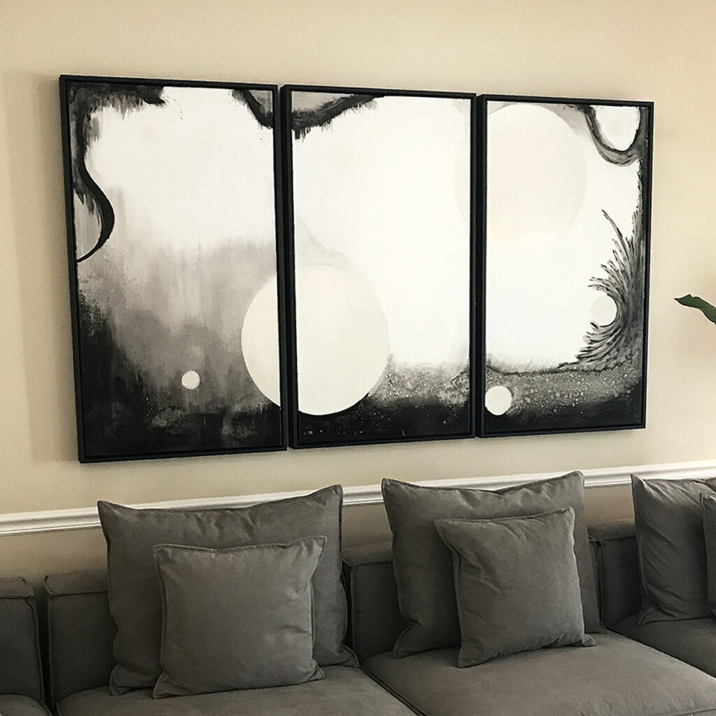 Triptych mixed media-acrylic, gold-leaf and decoupage